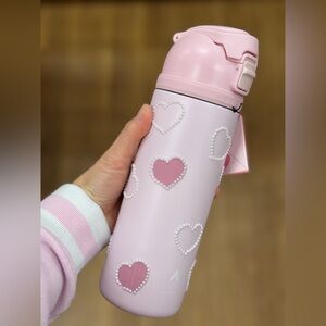 Pink Heart Thermos with Pearl Accents
